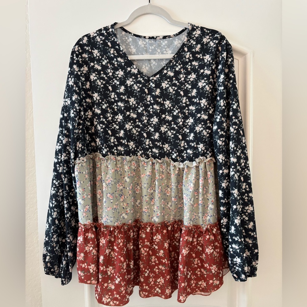 Floral Patchwork Long Sleeve Top